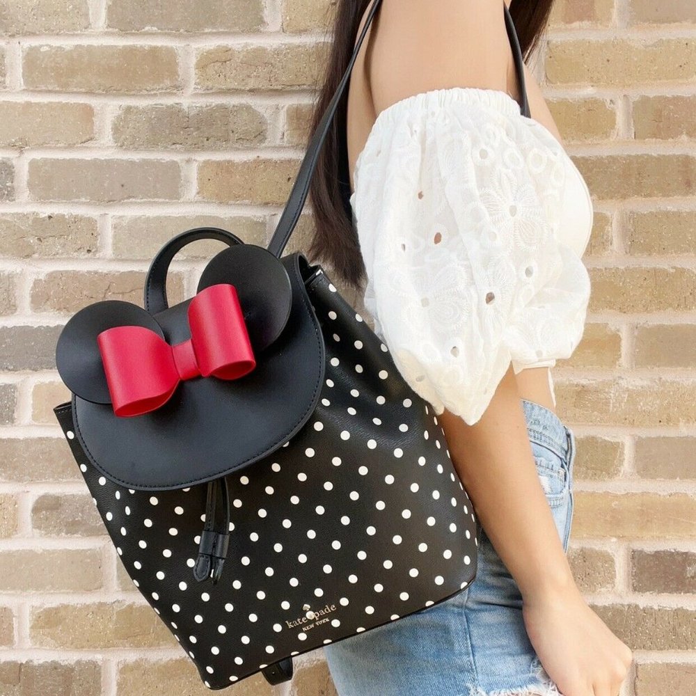 Bundle Kate Spade Drawstring Flap Backpack Black + Wallet - Picture 3 of 13